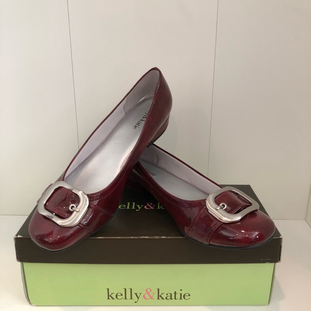 Deep red low heel women’s shoes. New in box